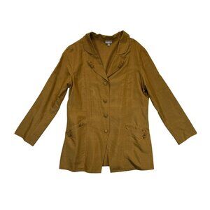 J.Jill Blouse Womens Large Gold Brown 100% Silk Button-Up Long Sleeve Tunic‎